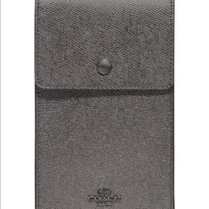 COACH metallic leather snap phone crossbody